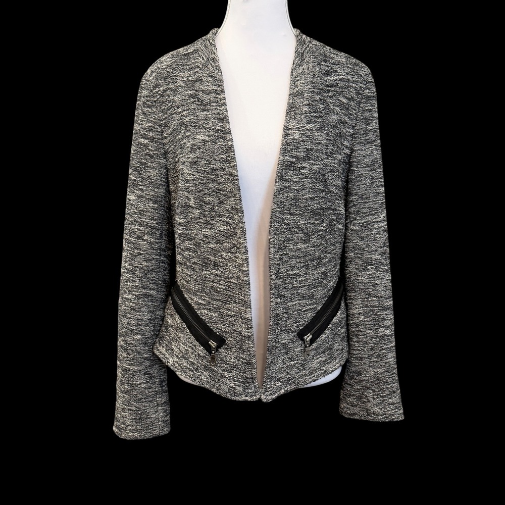Drew Boucle Tweed Open Front Blazer Jacket M Gray Textured Old Money Made in USA